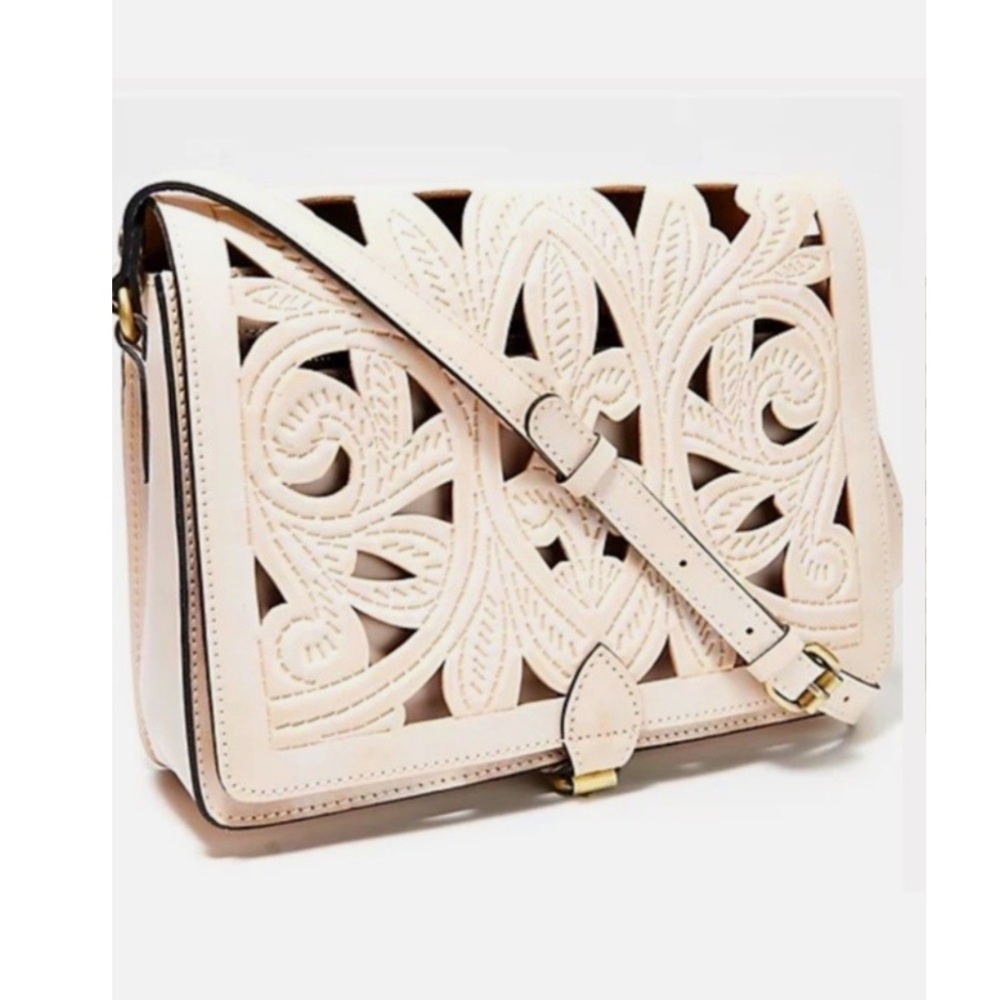 Patricia Nash Leather Salandra Flap Crossbody Natural White Cutout - Picture 1 of 12